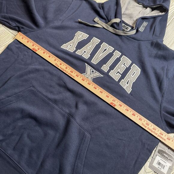 Xavier Musketeers Logo Hoodie Men’s XL Blue Stadium Athletics Sewn Letters  New - Picture 9 of 12